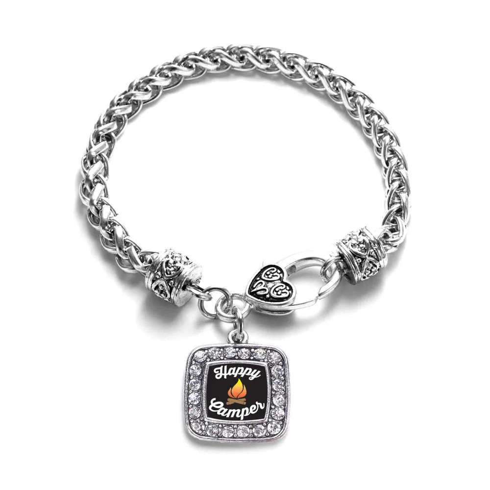 Silver Happy Camper Square Charm Braided Bracelet