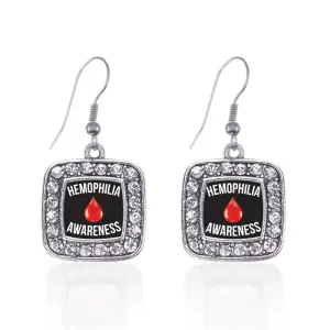 Silver Hemophilia Awareness Square Charm Dangle Earrings