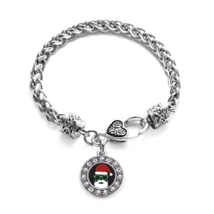 Silver Hipster Santa Circle Charm Braided Bracelet