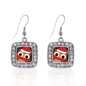 Silver Holiday Hoot Square Charm Dangle Earrings