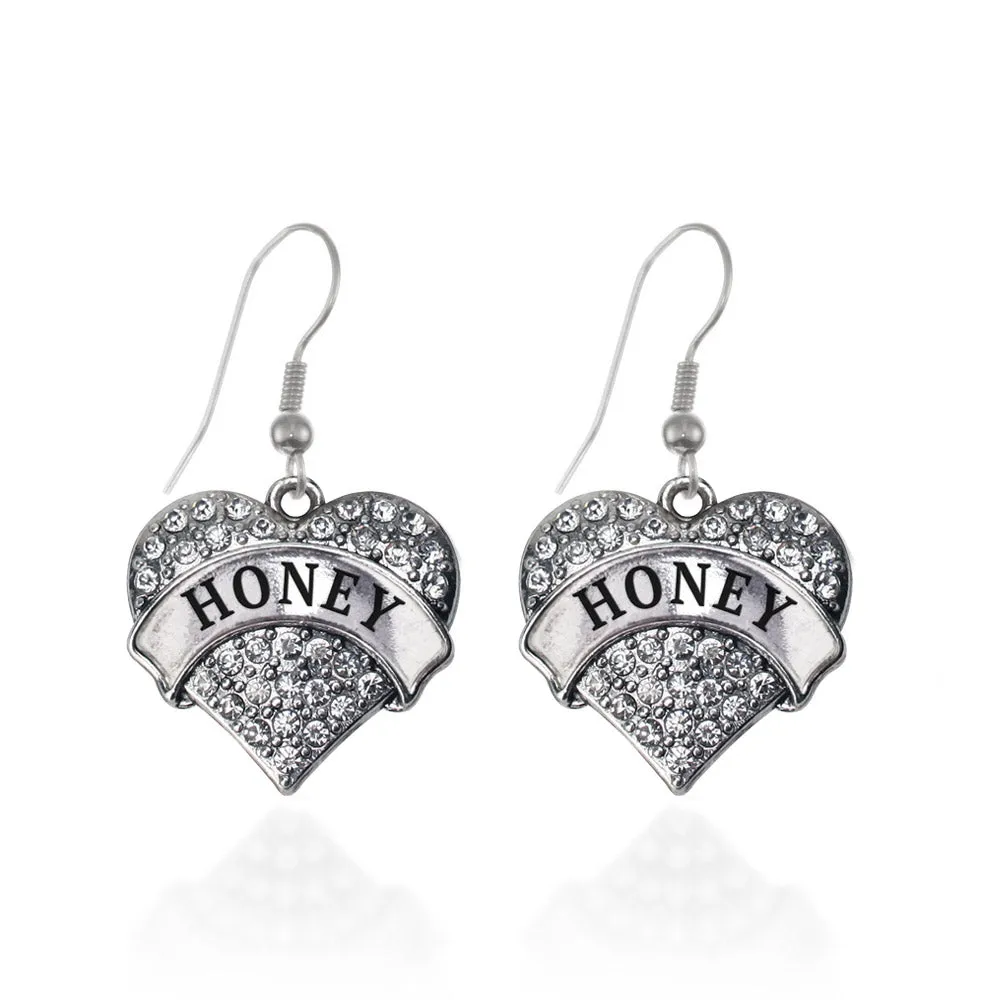 Silver Honey Pave Heart Charm Dangle Earrings