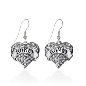 Silver Honey Pave Heart Charm Dangle Earrings