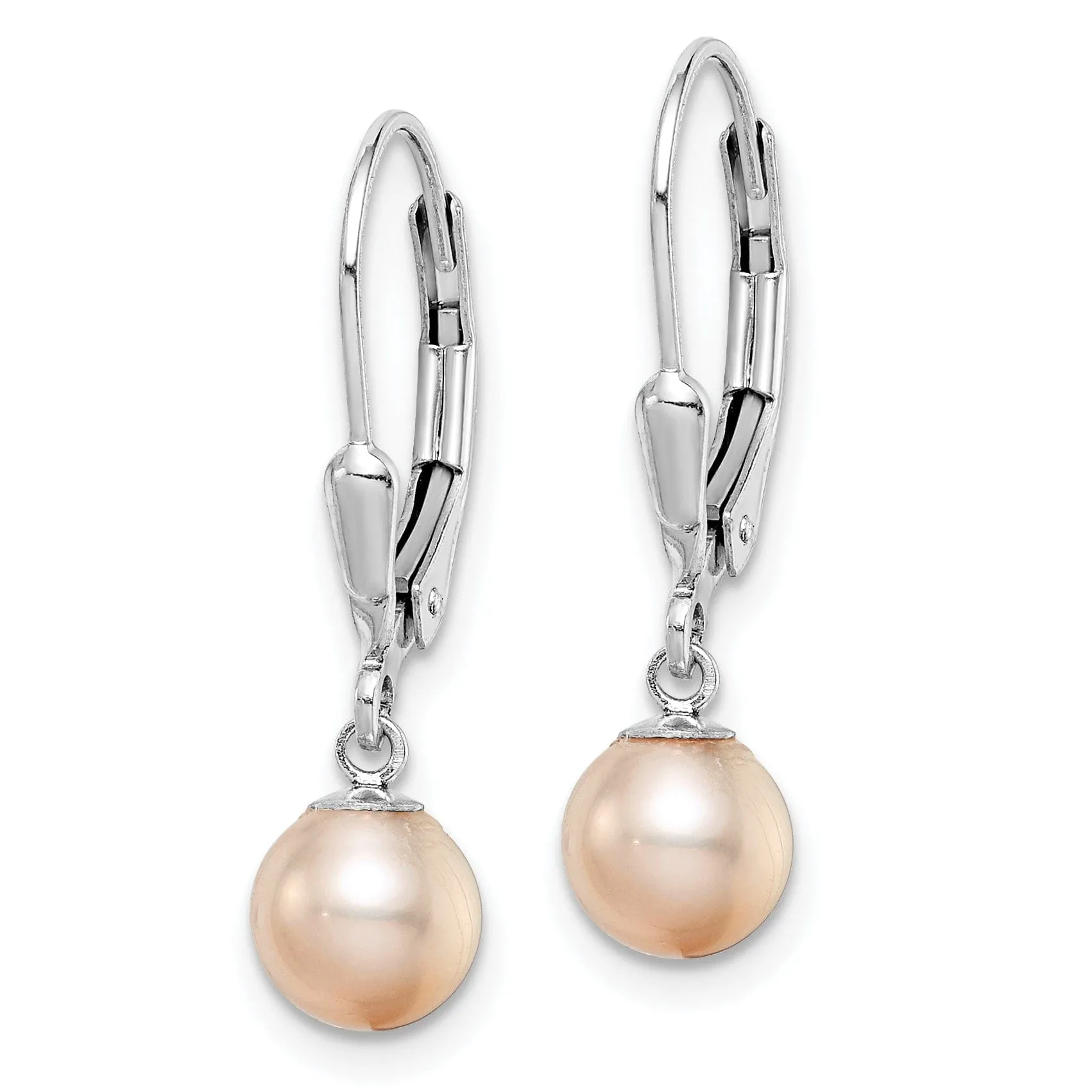 Silver Hook Pink Pearl Leverback Hook Earrings