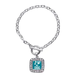 Silver I Love My Dog Square Charm Toggle Bracelet