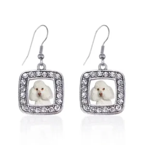 Silver I Love My Poodle Square Charm Dangle Earrings