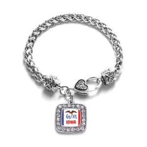 Silver Iowa Flag Square Charm Braided Bracelet