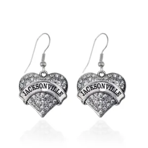 Silver Jacksonville Pave Heart Charm Dangle Earrings