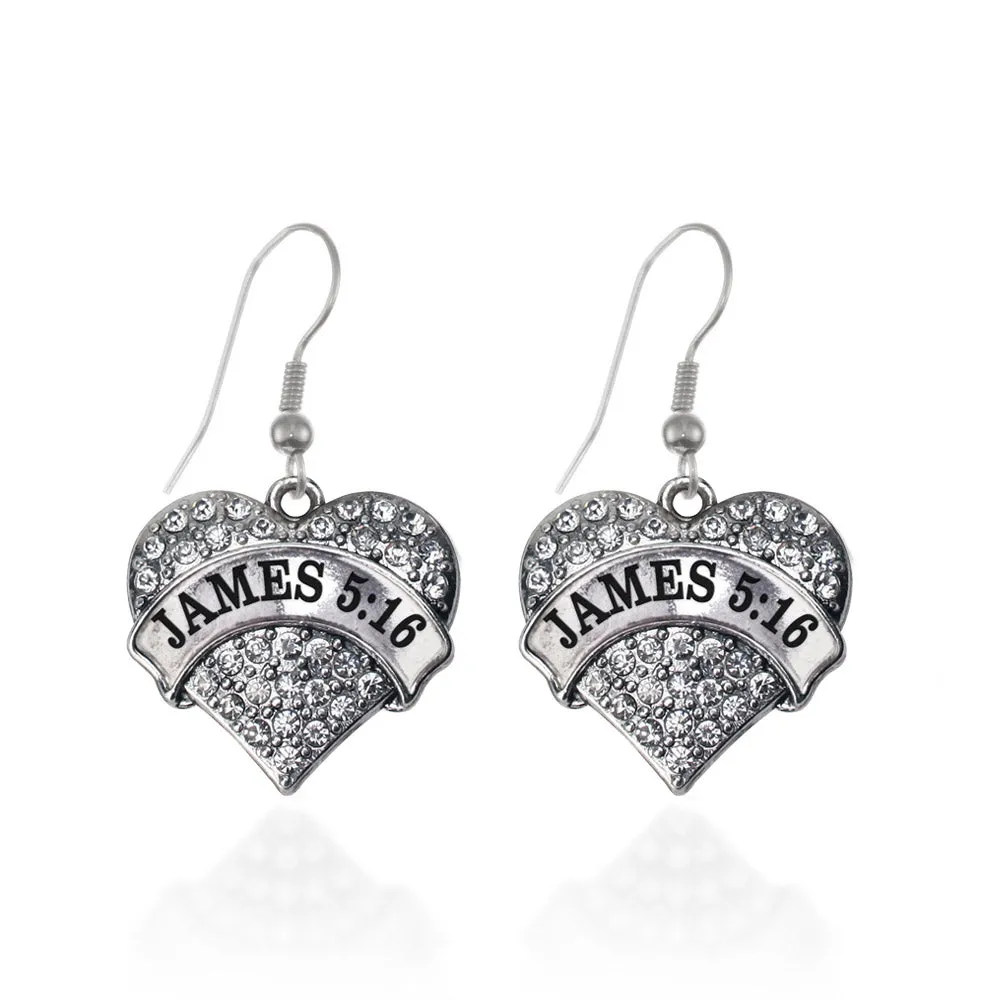 Silver James 5:16 Pave Heart Charm Dangle Earrings