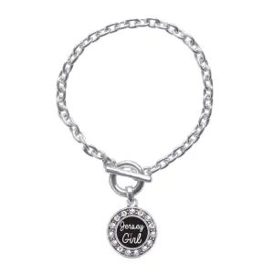 Silver Jersey Girl Circle Charm Toggle Bracelet