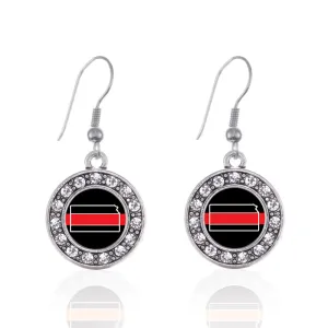 Silver Kansas Thin Red Line Circle Charm Dangle Earrings