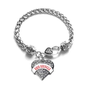 Silver Kris Kringle Pave Heart Charm Braided Bracelet