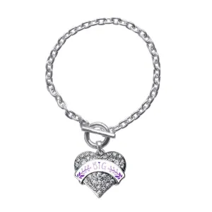 Silver Lavender and Royal Purple Big Pave Heart Charm Toggle Bracelet