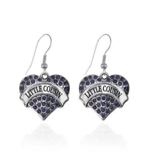 Silver Little Cousin Navy Blue Pave Heart Charm Dangle Earrings