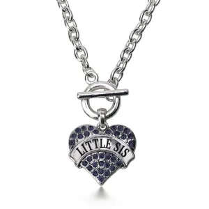 Silver Little Sis Navy Blue Blue Pave Heart Charm Toggle Necklace