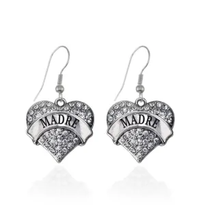 Silver Madre Pave Heart Charm Dangle Earrings