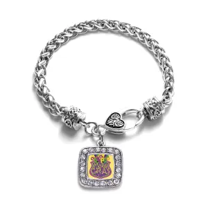 Silver Mardi Gras Masks Square Charm Braided Bracelet