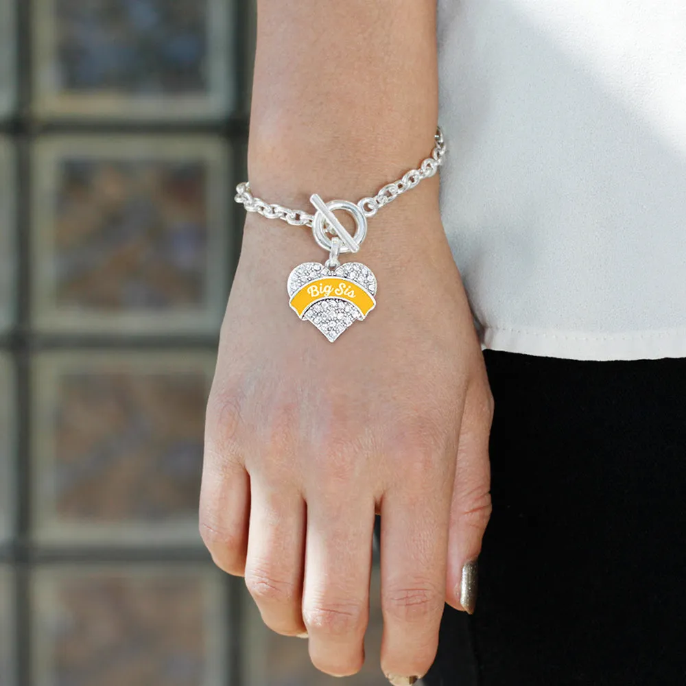 Silver Marigold Big Sister Pave Heart Charm Toggle Bracelet