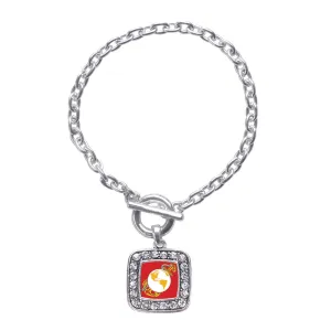 Silver Marine Symbol Square Charm Toggle Bracelet