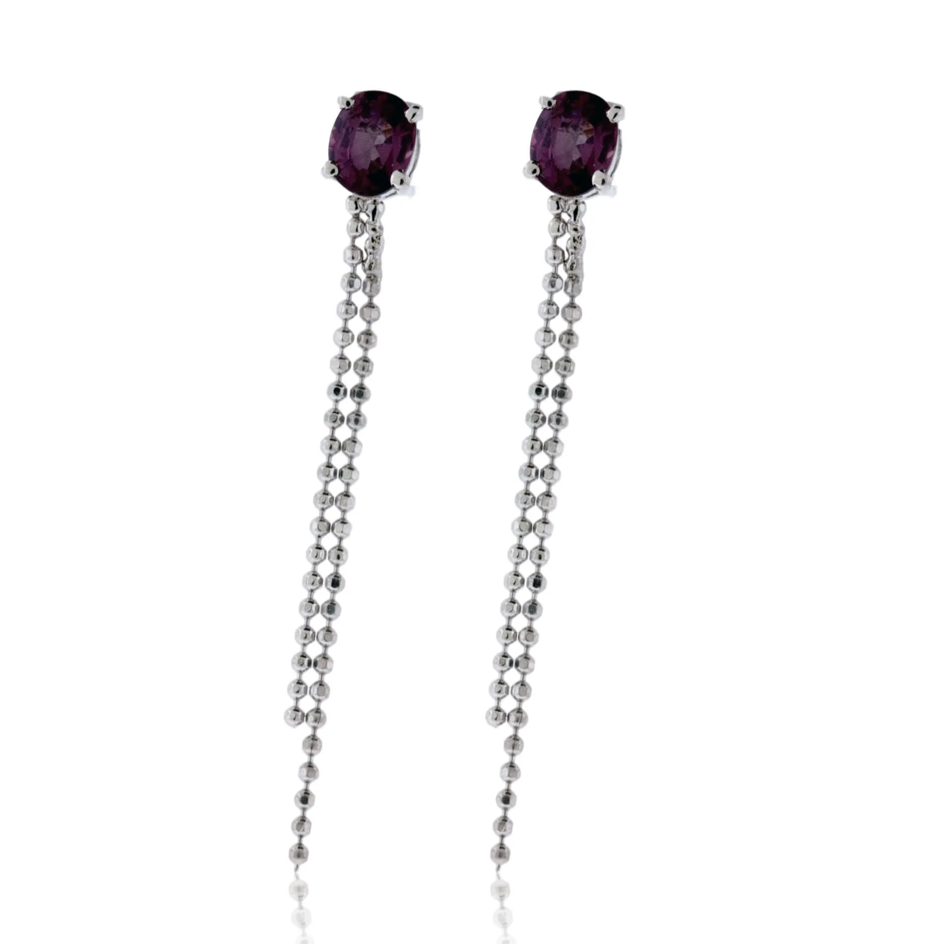 Silver Maroon Sapphire Dangle Earrings