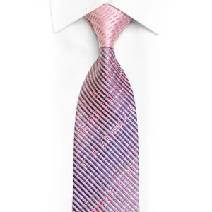 Silver Mauve Pink Striped Rhinestone Tie With Silver Sparkles