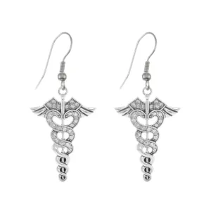 Silver Medical Symbol Charm Dangle Earrings