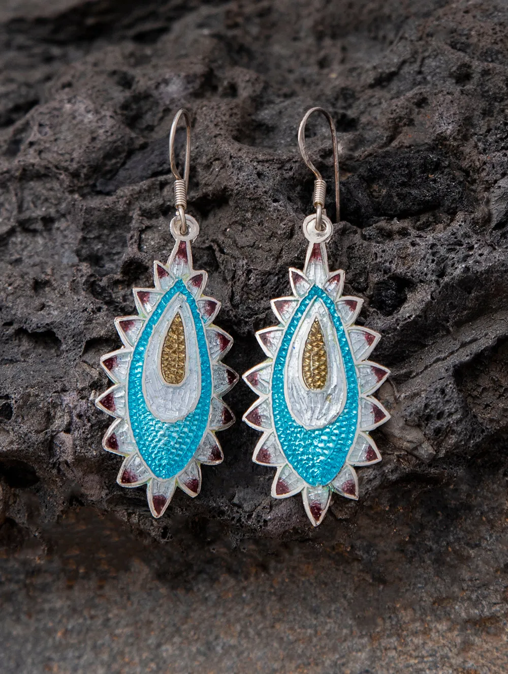 Silver Meenakari Earrings - Oval Long Danglers