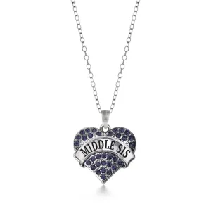 Silver Middle Sis Navy Blue Blue Pave Heart Charm Classic Necklace