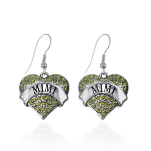 Silver Mimi Green Green Pave Heart Charm Dangle Earrings