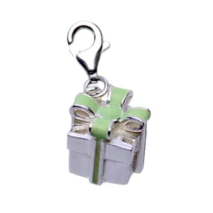 Silver Mint Green Gift Box Charm