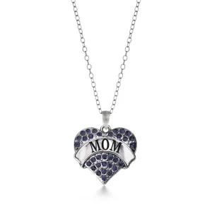 Silver Mom Navy Blue Blue Pave Heart Charm Classic Necklace