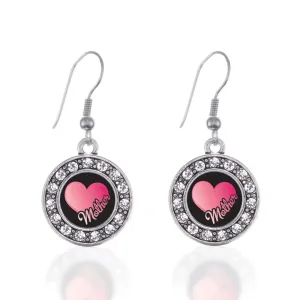 Silver Mother Circle Charm Dangle Earrings