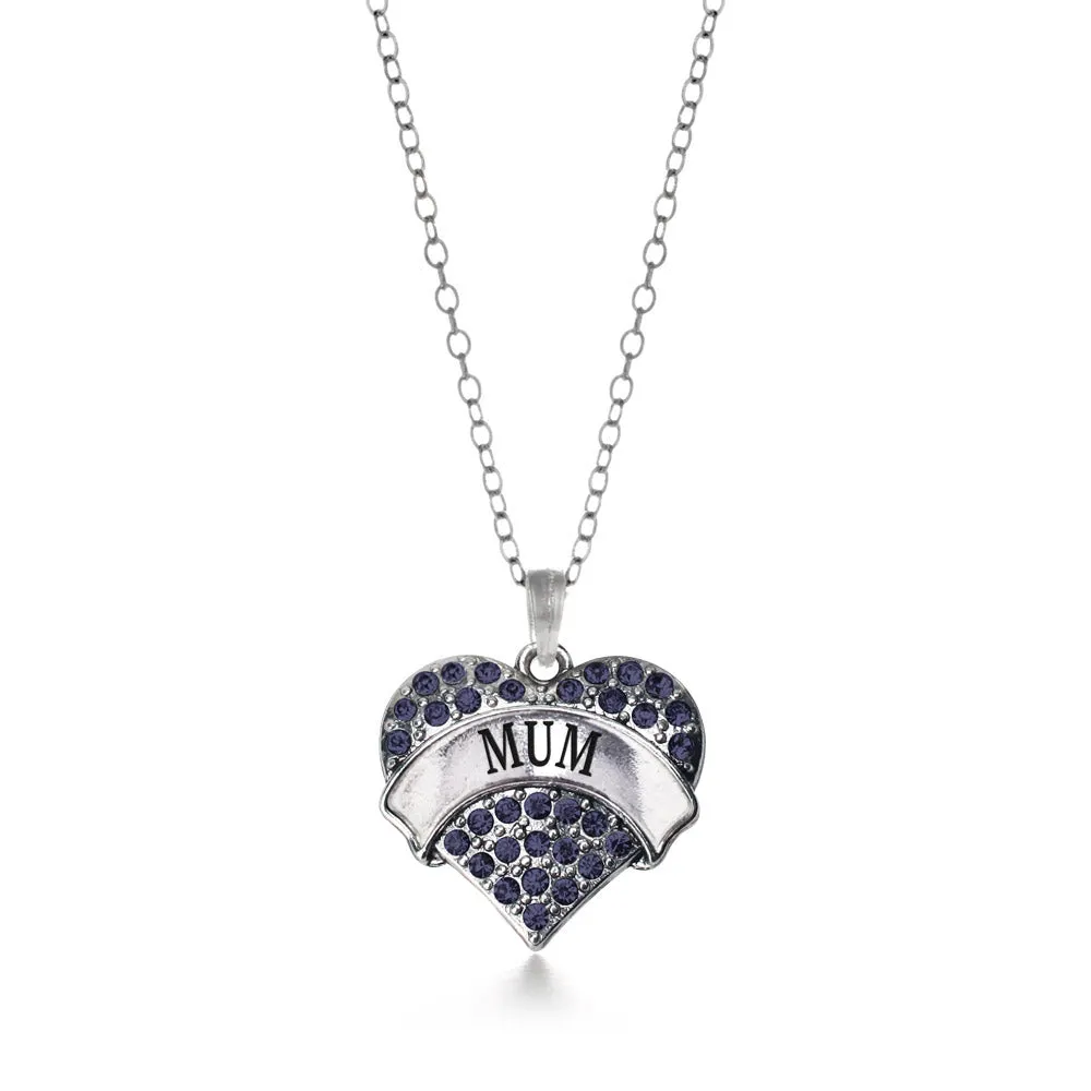 Silver Mum Navy Blue Pave Heart Charm Classic Necklace