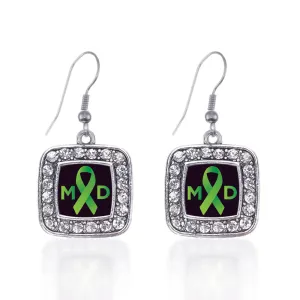 Silver Muscular Dystrophy Square Charm Dangle Earrings