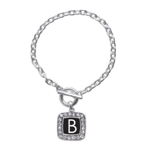 Silver My Initials - Letter B Square Charm Toggle Bracelet