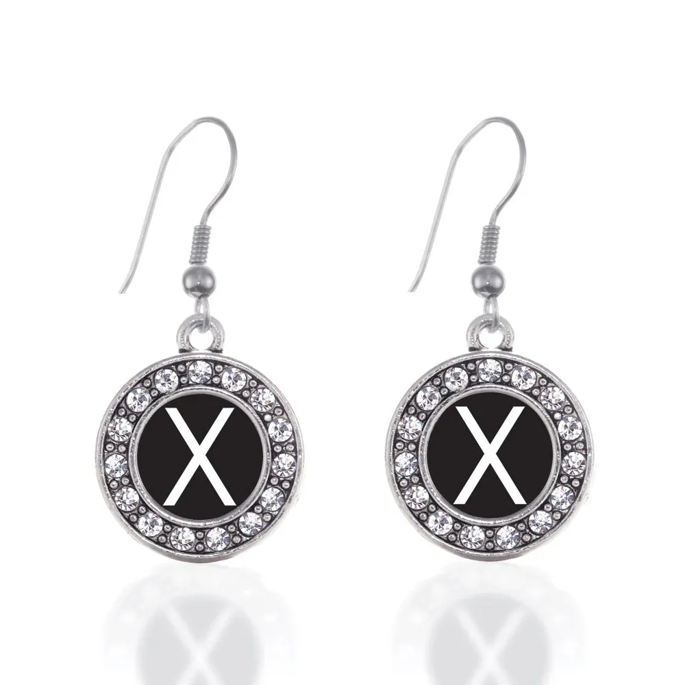 Silver My Initials - Letter X Circle Charm Dangle Earrings