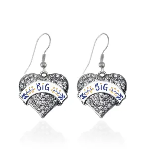 Silver Navy Blue and Gold Big Pave Heart Charm Dangle Earrings