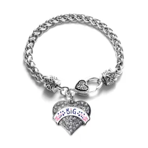 Silver Navy Blue and Rose Big Pave Heart Charm Braided Bracelet