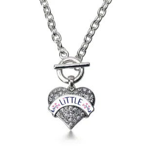 Silver Navy Blue and Rose Little Pave Heart Charm Toggle Necklace