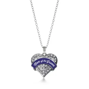 Silver Navy Blue Mom of the Groom Pave Heart Charm Classic Necklace