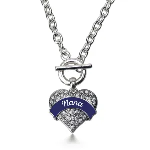 Silver Navy Blue Nana Pave Heart Charm Toggle Necklace