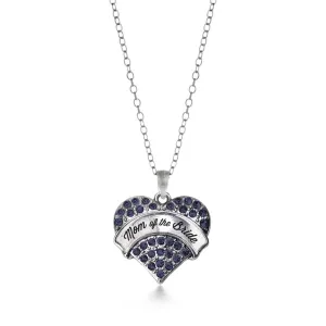 Silver Navy Mom of the Bride Blue Pave Heart Charm Classic Necklace