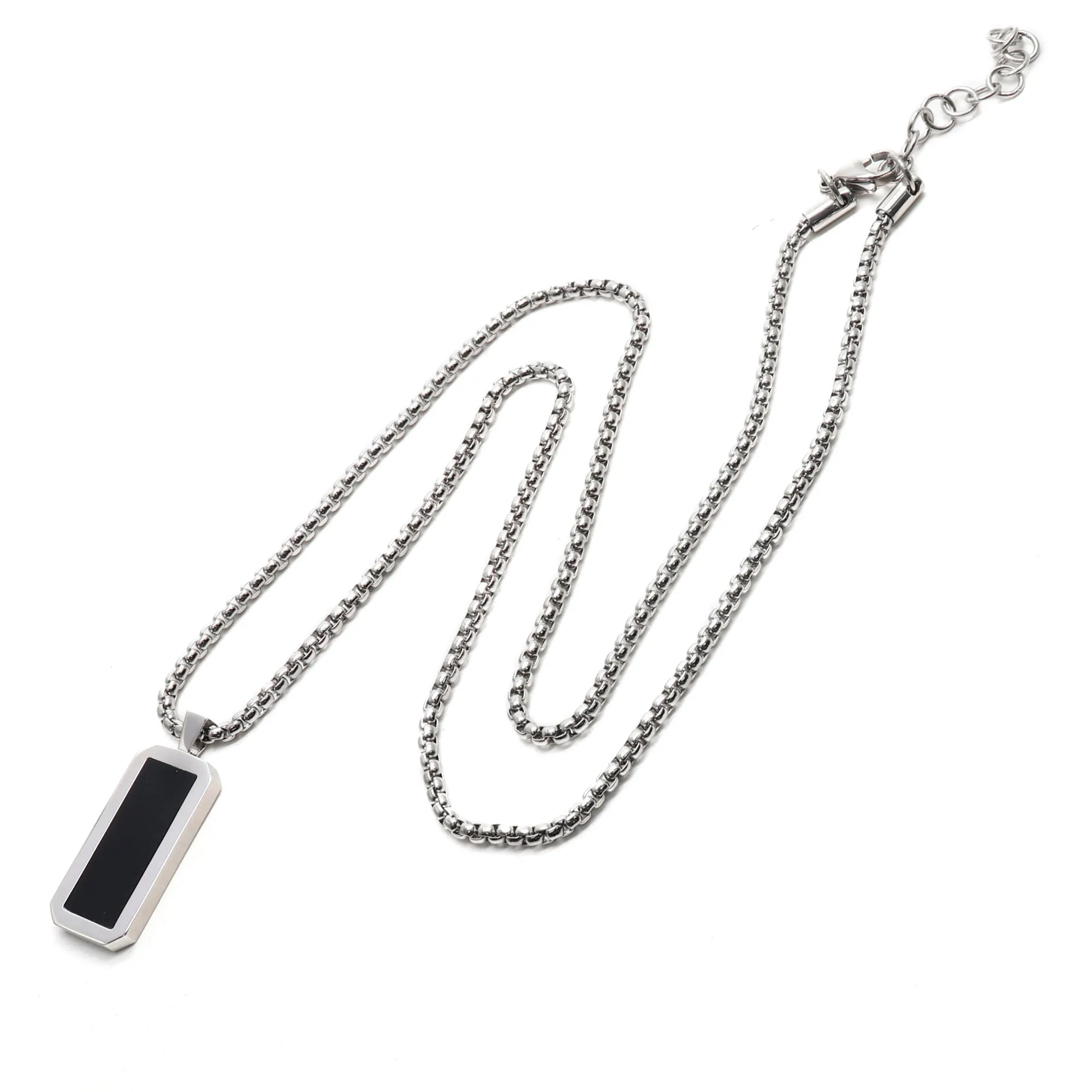 Silver Necklace with Rectangle Onyx Pendant