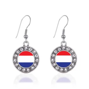 Silver Netherlands Flag Circle Charm Dangle Earrings