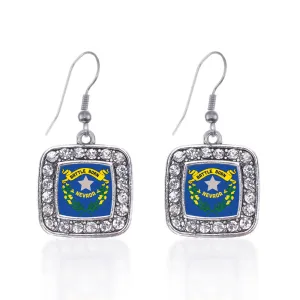 Silver Nevada Flag Square Charm Dangle Earrings