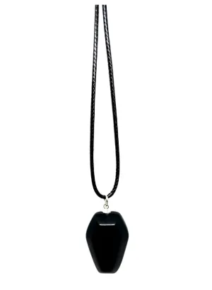 Silver Obsidian Crystal Coffin Pendant Necklace