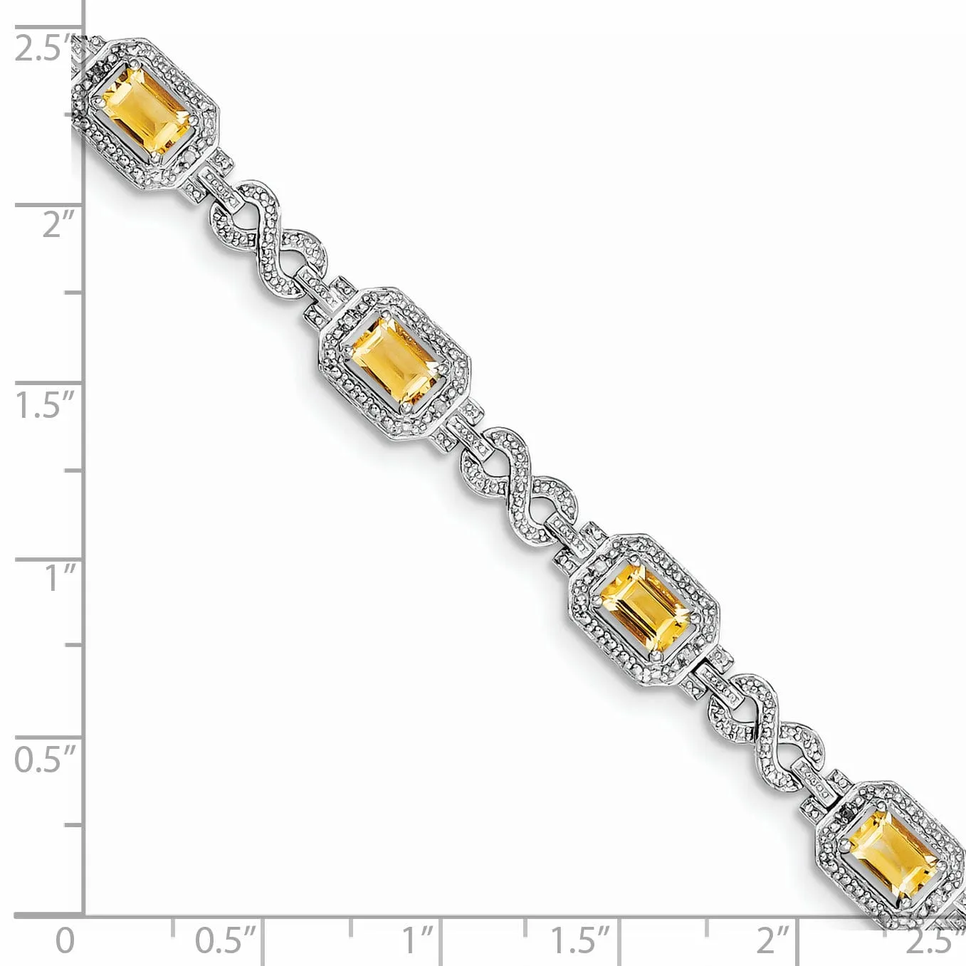 Silver Octagon Citrine Gemstone Diamond Bracelet