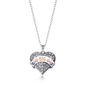 Silver Orange and Navy Blue Big Pave Heart Charm Classic Necklace