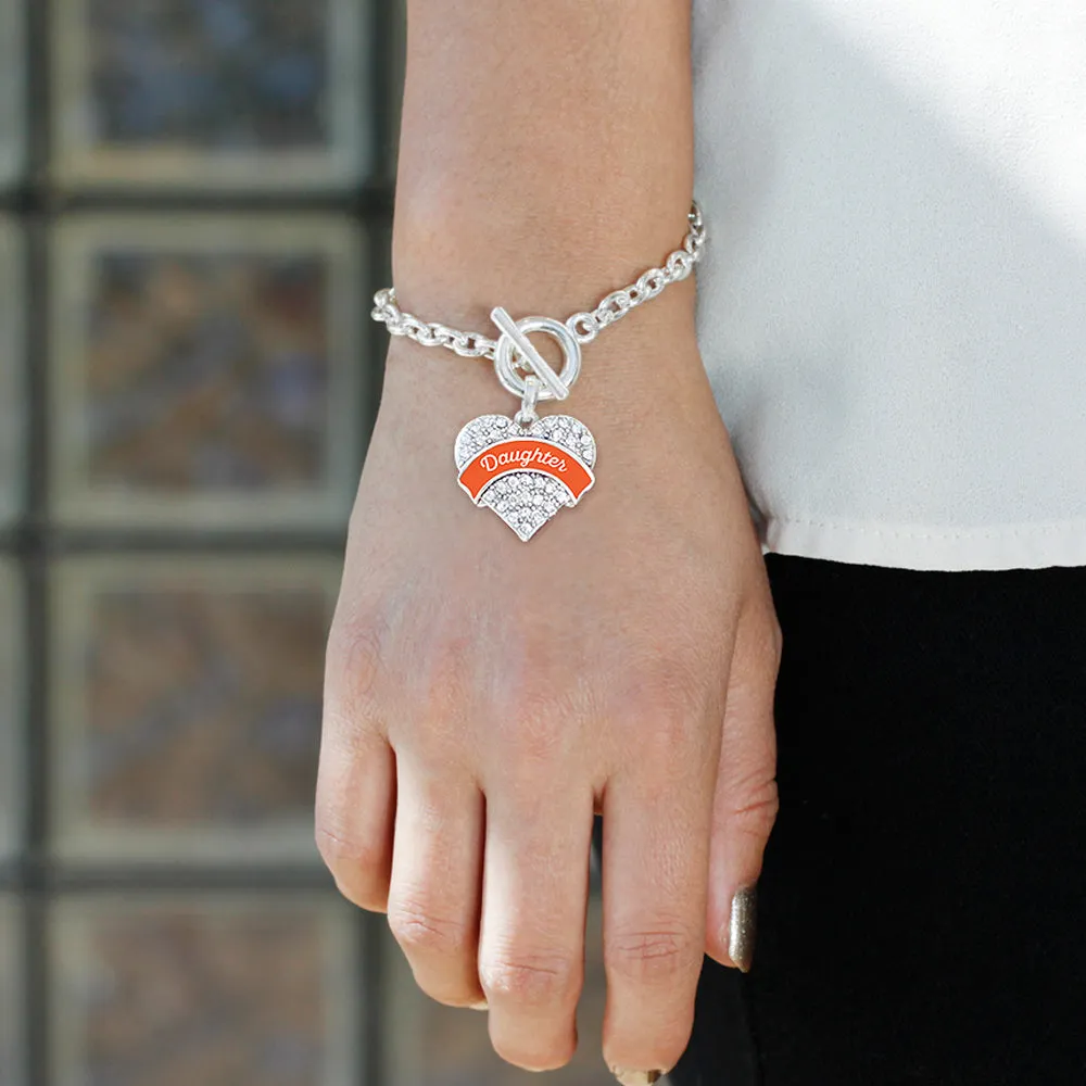 Silver Orange Daughter Pave Heart Charm Toggle Bracelet