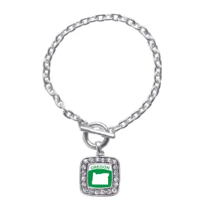 Silver Oregon Outline Square Charm Toggle Bracelet