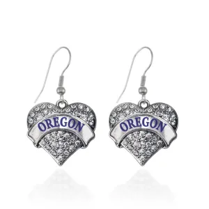 Silver Oregon Pave Heart Charm Dangle Earrings